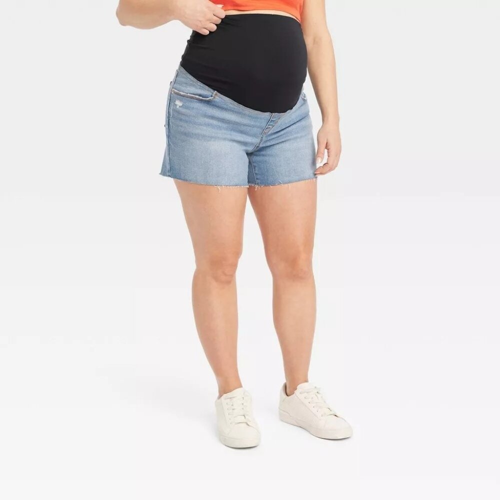 NEW Over Belly Midi Maternity Jean Shorts - Isabel Maternity by Ingrid & Isabel